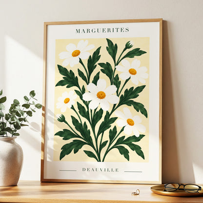 Marguerite Garden, green, beige, white floral wall art displayed in a styled interior, gallery view 2