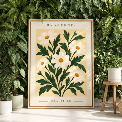 Marguerite Garden, green, beige, white floral wall art displayed in a styled interior, gallery view 4