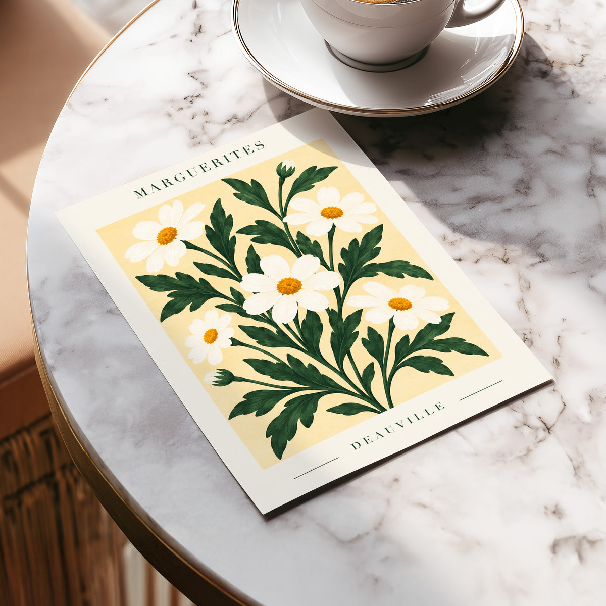 Marguerite Garden, green, beige, white floral wall art displayed in a styled interior, gallery view 5