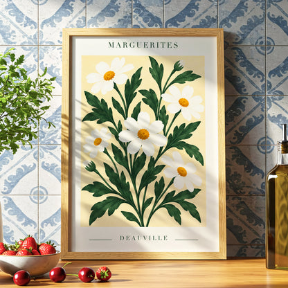 Marguerite Garden, green, beige, white floral wall art displayed in a styled interior, gallery view 6