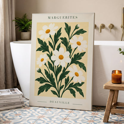Marguerite Garden, green, beige, white floral wall art displayed in a styled interior, gallery view 7