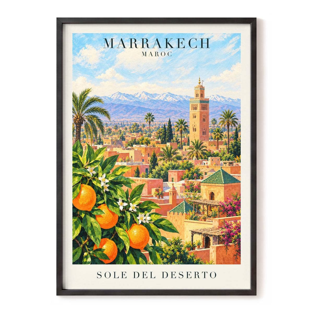 Marrakech Orange Glow, orange, green, blue abstract wall art, front artwork view