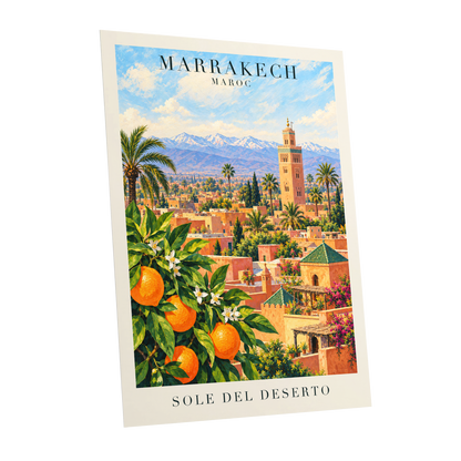 Marrakech Orange Glow, orange, green, blue abstract wall art shown as a unframed poster wall art print
