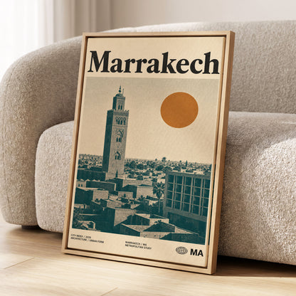 Marrakech Sun Atlas, beige, green, orange minimalist wall art displayed in a styled interior, gallery view 1