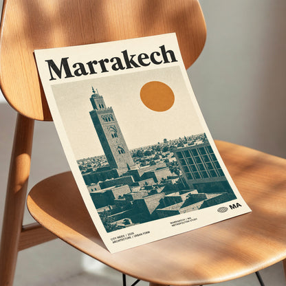 Marrakech Sun Atlas, beige, green, orange minimalist wall art displayed in a styled interior, gallery view 3
