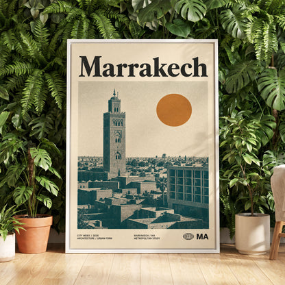 Marrakech Sun Atlas, beige, green, orange minimalist wall art displayed in a styled interior, gallery view 5