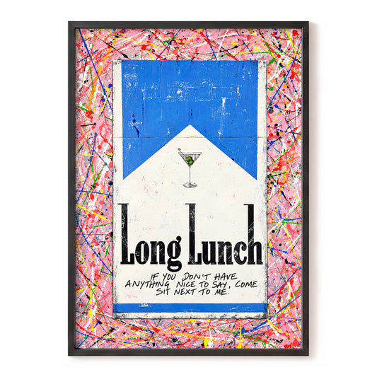 Martini & Mischief, pink, blue, beige abstract wall art, front artwork view