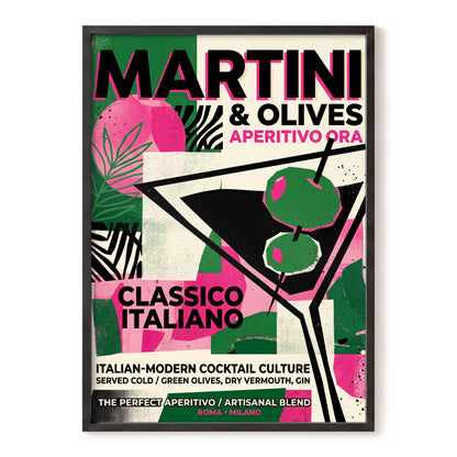 Martini Moderne, black, green, pink abstract wall art, front artwork view