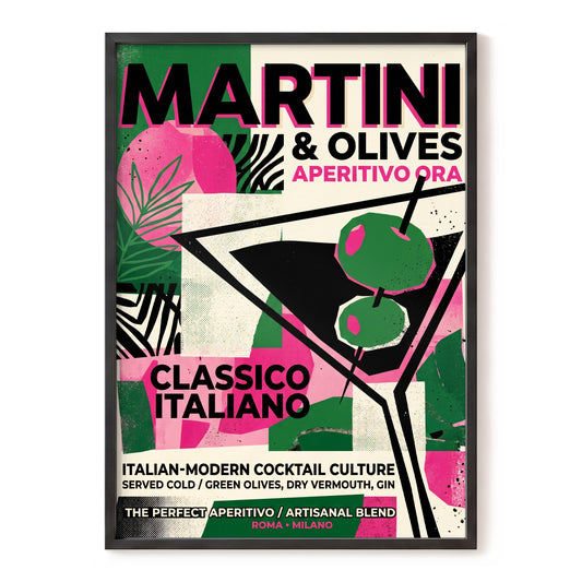 Martini Moderne, black, green, pink abstract wall art, front artwork view