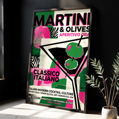 Martini Moderne, black, green, pink abstract wall art displayed in a styled interior, gallery view 3
