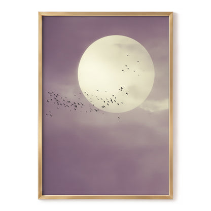 Mauve Migration, purple, beige, black nature wall art, front artwork view