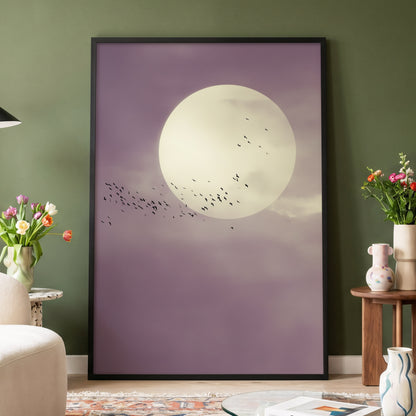 Mauve Migration, purple, beige, black nature wall art displayed in a styled interior, gallery view 2