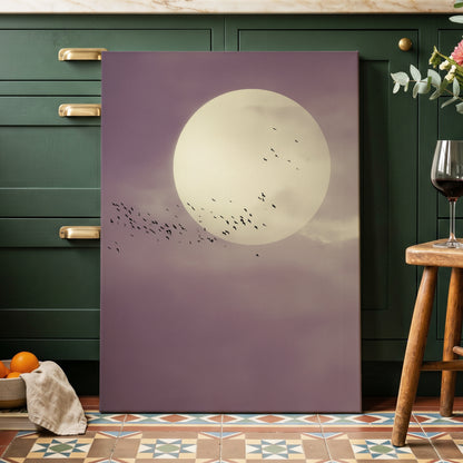 Mauve Migration, purple, beige, black nature wall art displayed in a styled interior, gallery view 3