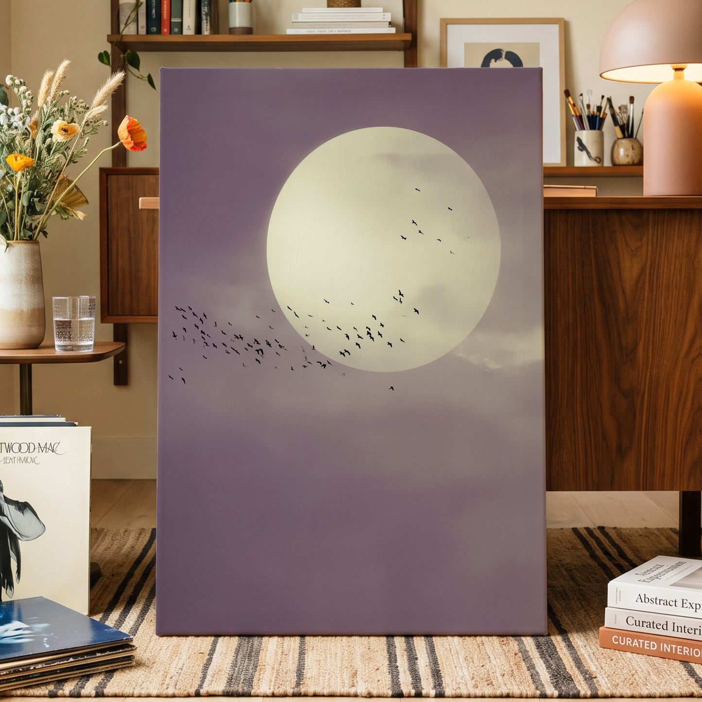 Mauve Migration, purple, beige, black nature wall art displayed in a styled interior, gallery view 7