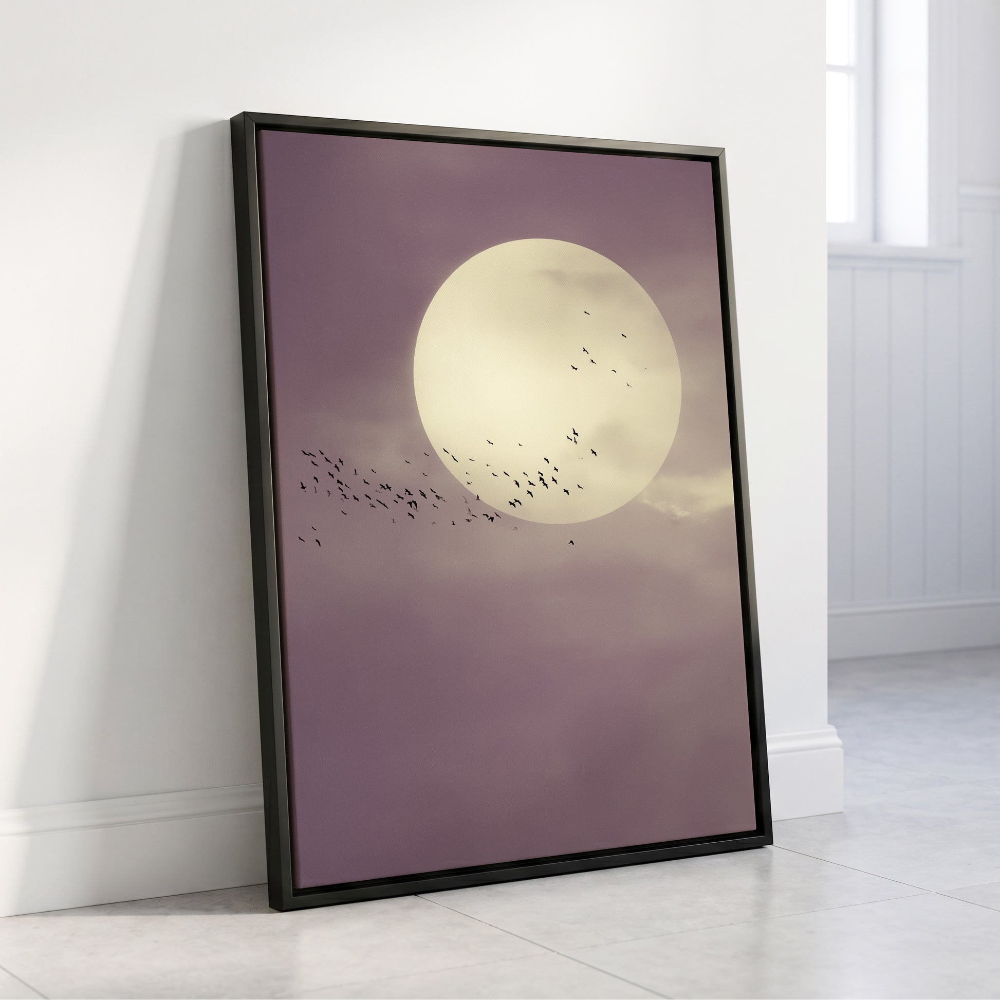 Mauve Migration, purple, beige, black nature wall art displayed in a styled interior, gallery view 8