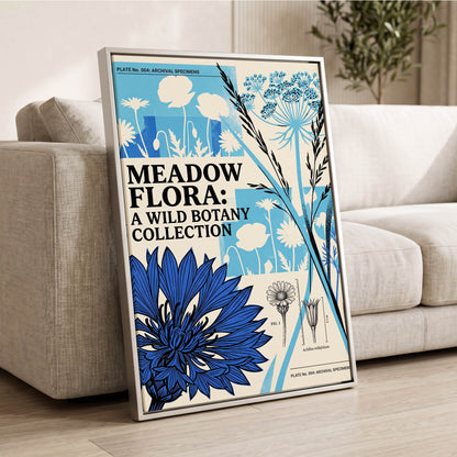 Meadow Archive, blue, black, beige floral wall art displayed in a styled interior, gallery view 2