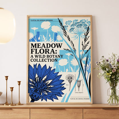 Meadow Archive, blue, black, beige floral wall art displayed in a styled interior, gallery view 5