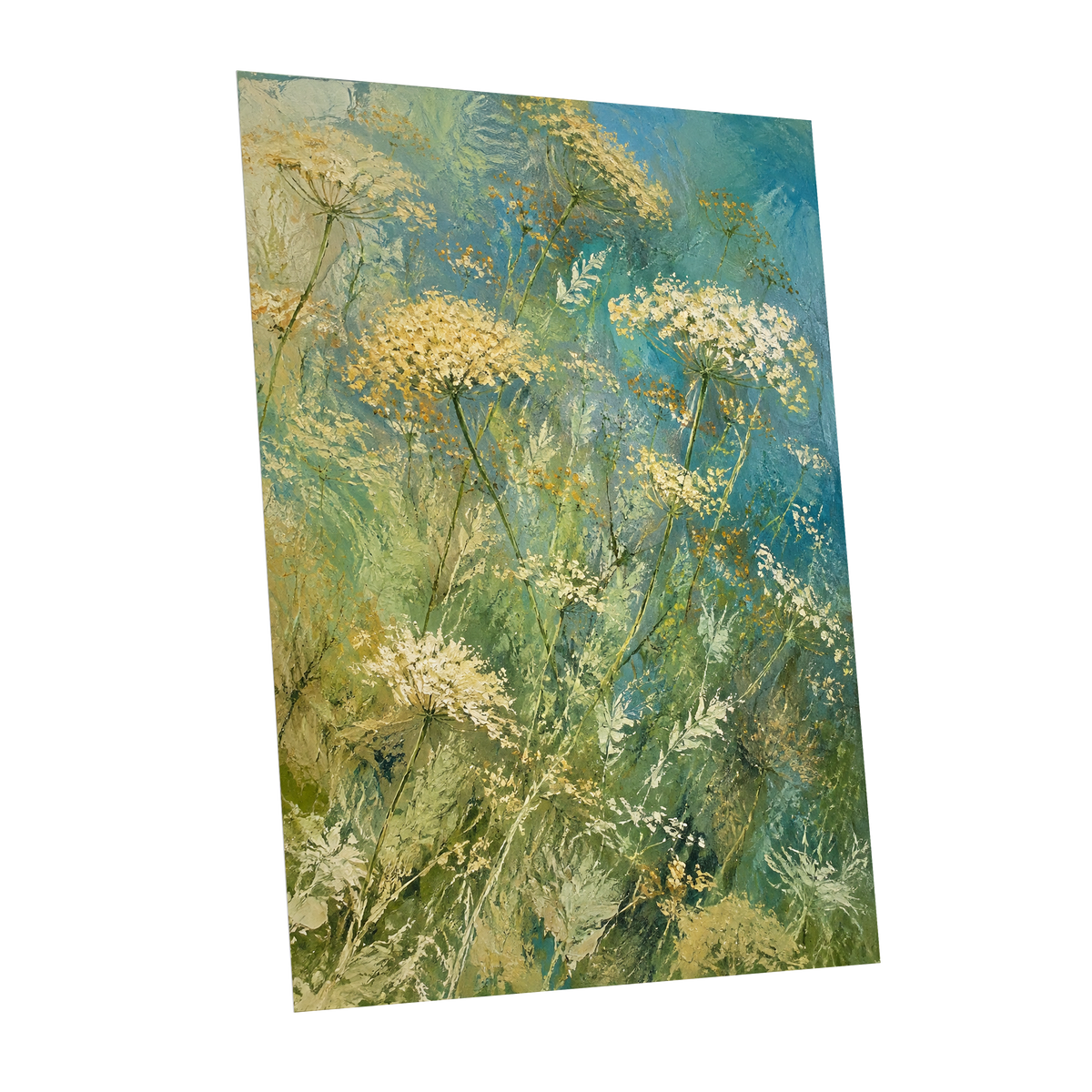 Meadow in Blue, blue, green, beige floral wall art shown as a unframed poster wall art print