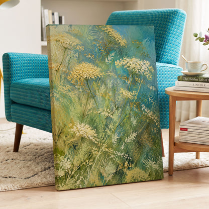 Meadow in Blue, blue, green, beige floral wall art displayed in a styled interior, gallery view 3