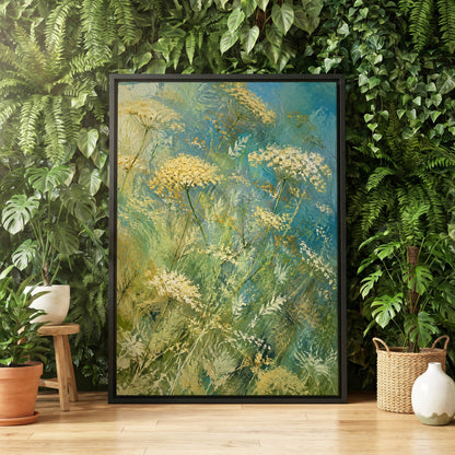 Meadow in Blue, blue, green, beige floral wall art displayed in a styled interior, gallery view 4