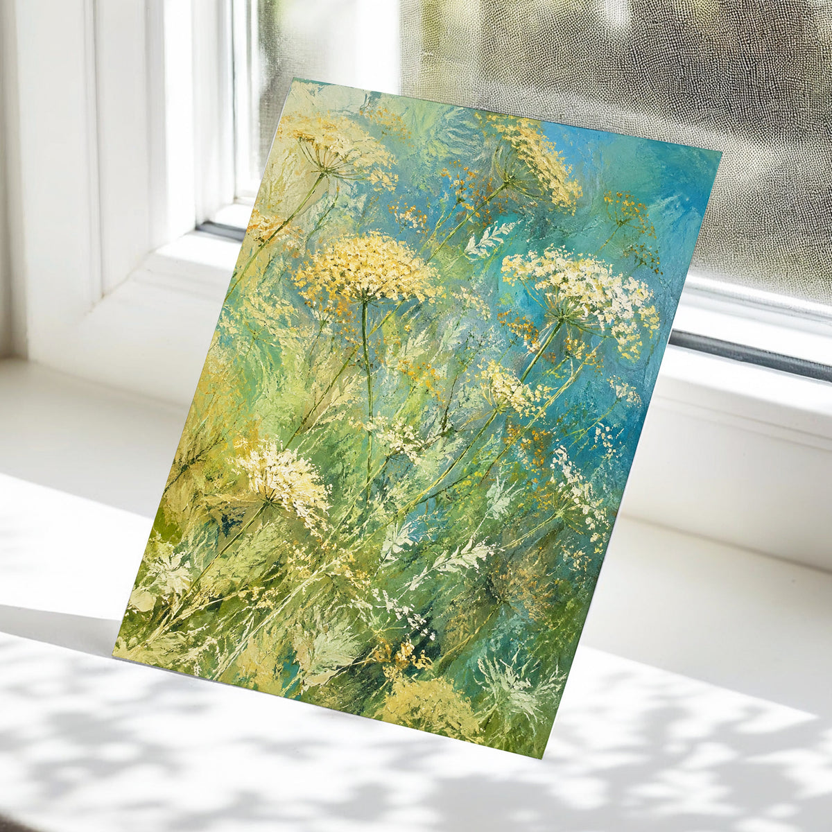 Meadow in Blue, blue, green, beige floral wall art displayed in a styled interior, gallery view 5