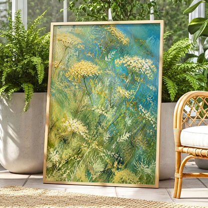 Meadow in Blue, blue, green, beige floral wall art displayed in a styled interior, gallery view 6
