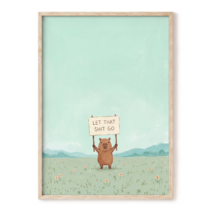 Meadow Manifesto, green, blue, brown minimalist wall art, front artwork view