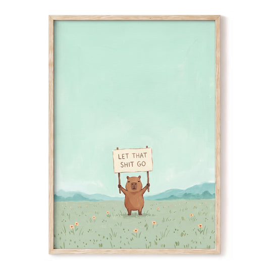 Meadow Manifesto, green, blue, brown minimalist wall art, front artwork view