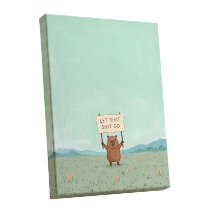 Meadow Manifesto, green, blue, brown minimalist wall art shown as a stretched canvas wall art