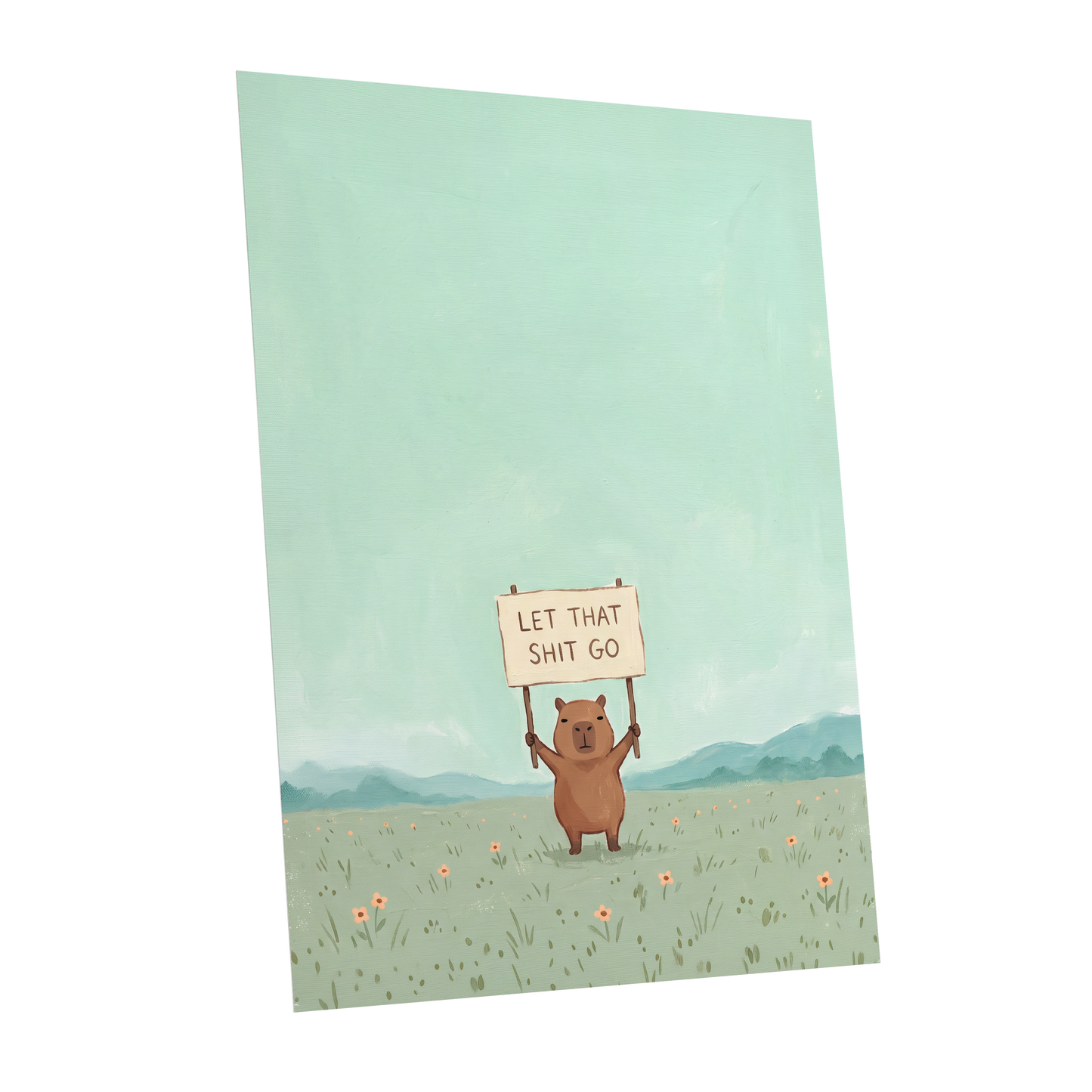 Meadow Manifesto, green, blue, brown minimalist wall art shown as a unframed poster wall art print