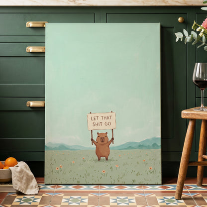 Meadow Manifesto, green, blue, brown minimalist wall art displayed in a styled interior, gallery view 3