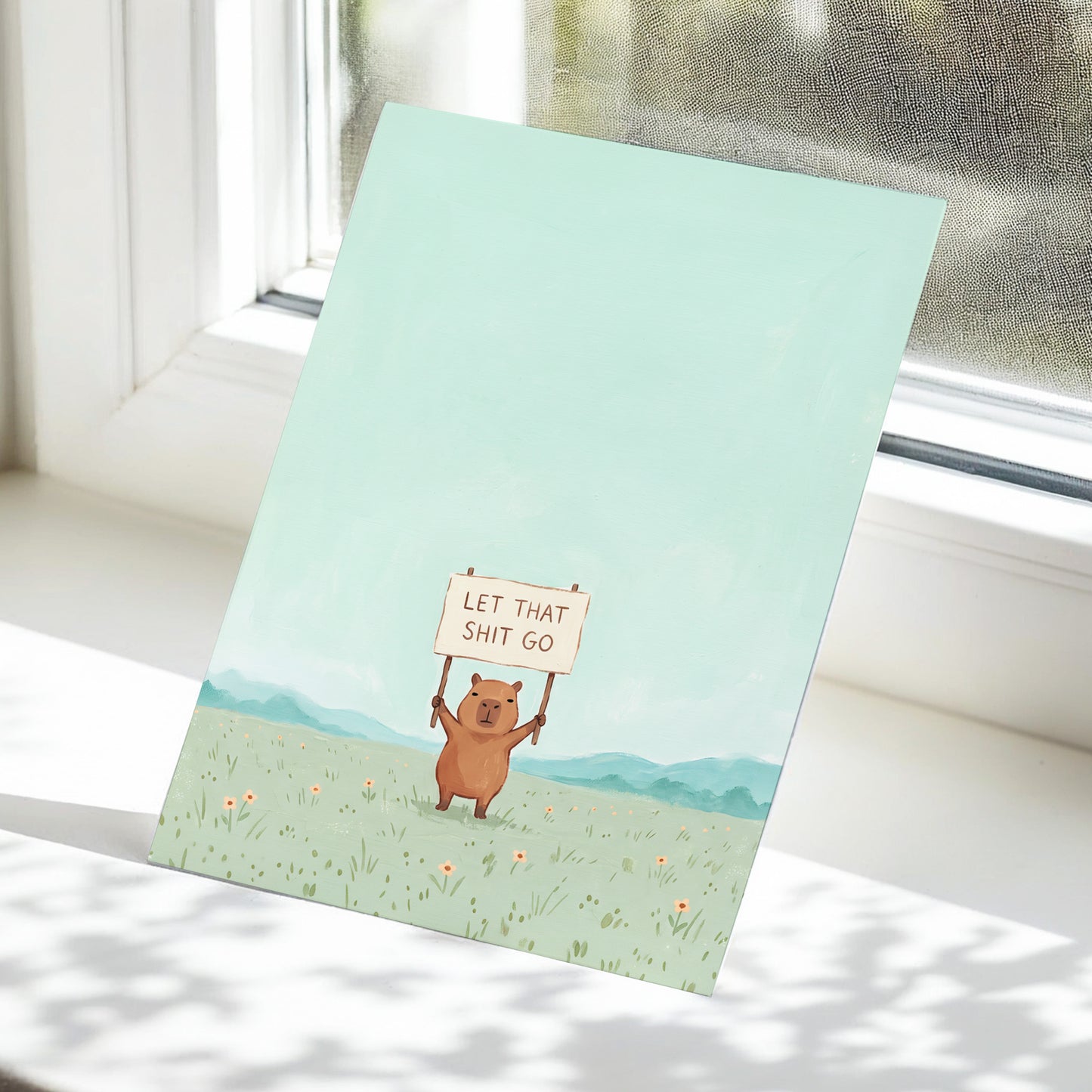 Meadow Manifesto, green, blue, brown minimalist wall art displayed in a styled interior, gallery view 5