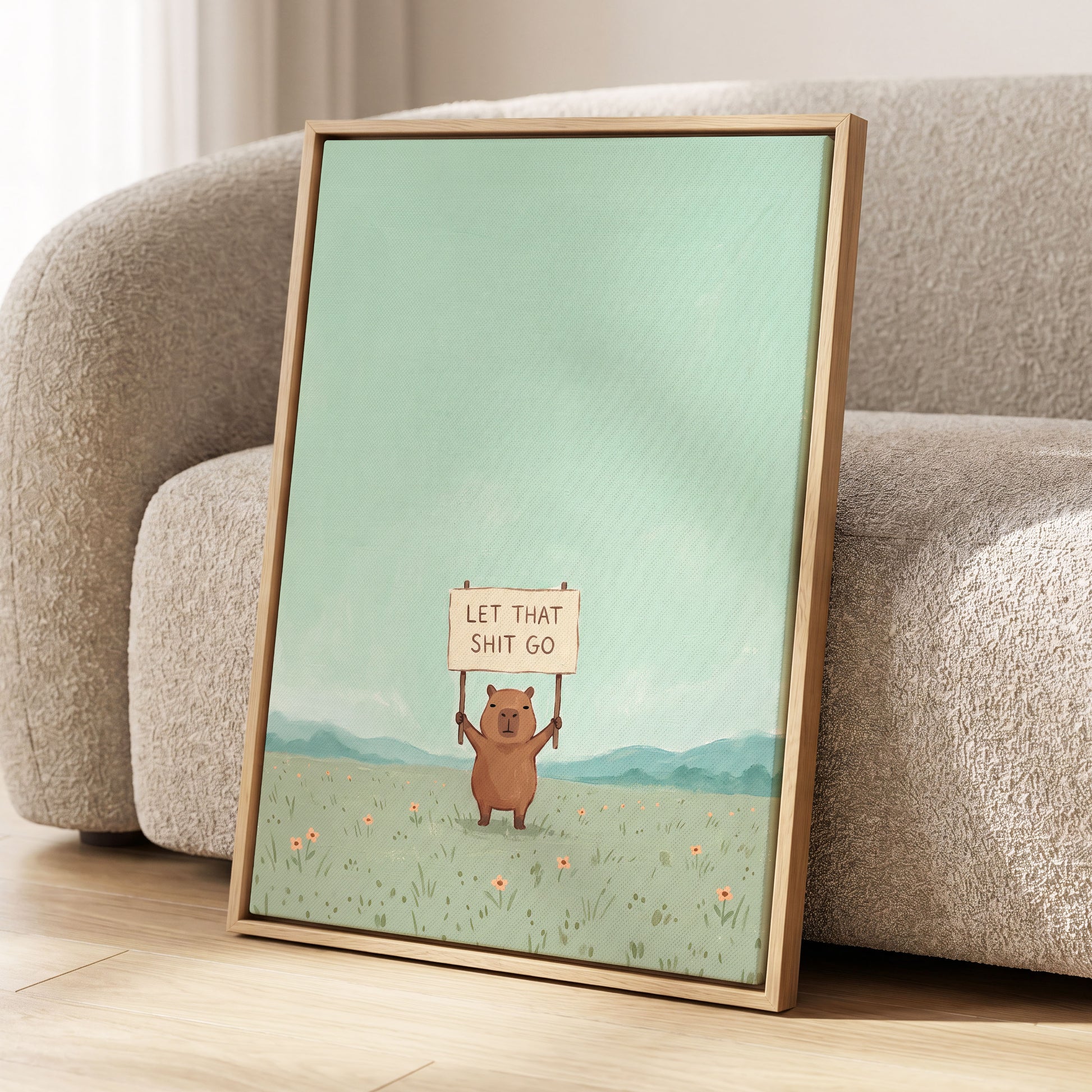 Meadow Manifesto, green, blue, brown minimalist wall art displayed in a styled interior, gallery view 8