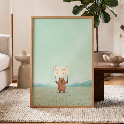 Meadow Manifesto, green, blue, brown minimalist wall art displayed in a styled interior, gallery view 9
