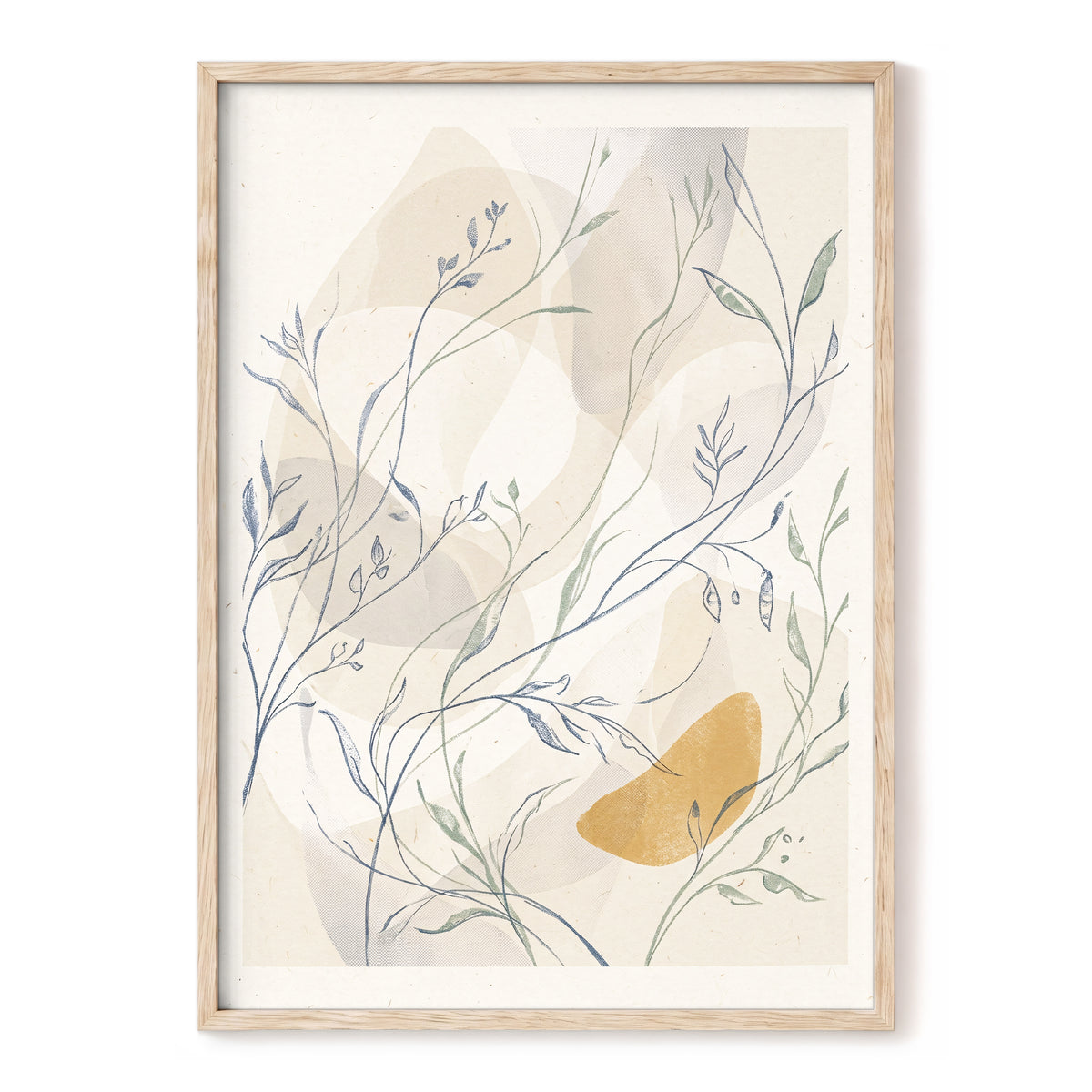 Meadow Veil, beige, blue, green nature wall art, front artwork view