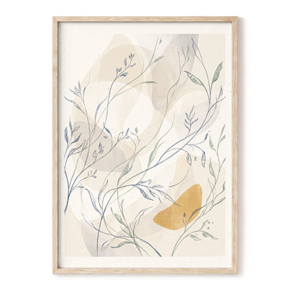 Meadow Veil, beige, blue, green nature wall art, front artwork view