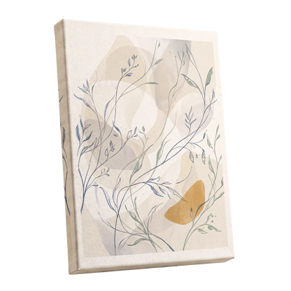 Meadow Veil, beige, blue, green nature wall art shown as a stretched canvas wall art