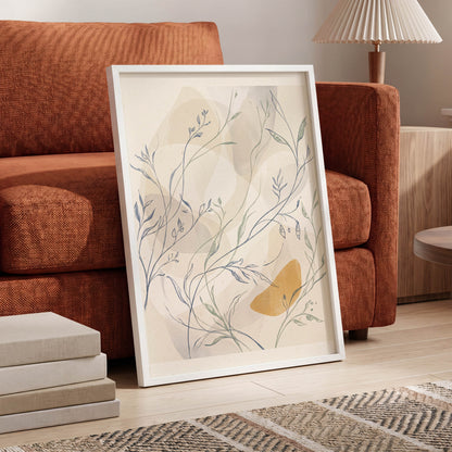 Meadow Veil, beige, blue, green nature wall art displayed in a styled interior, gallery view 6