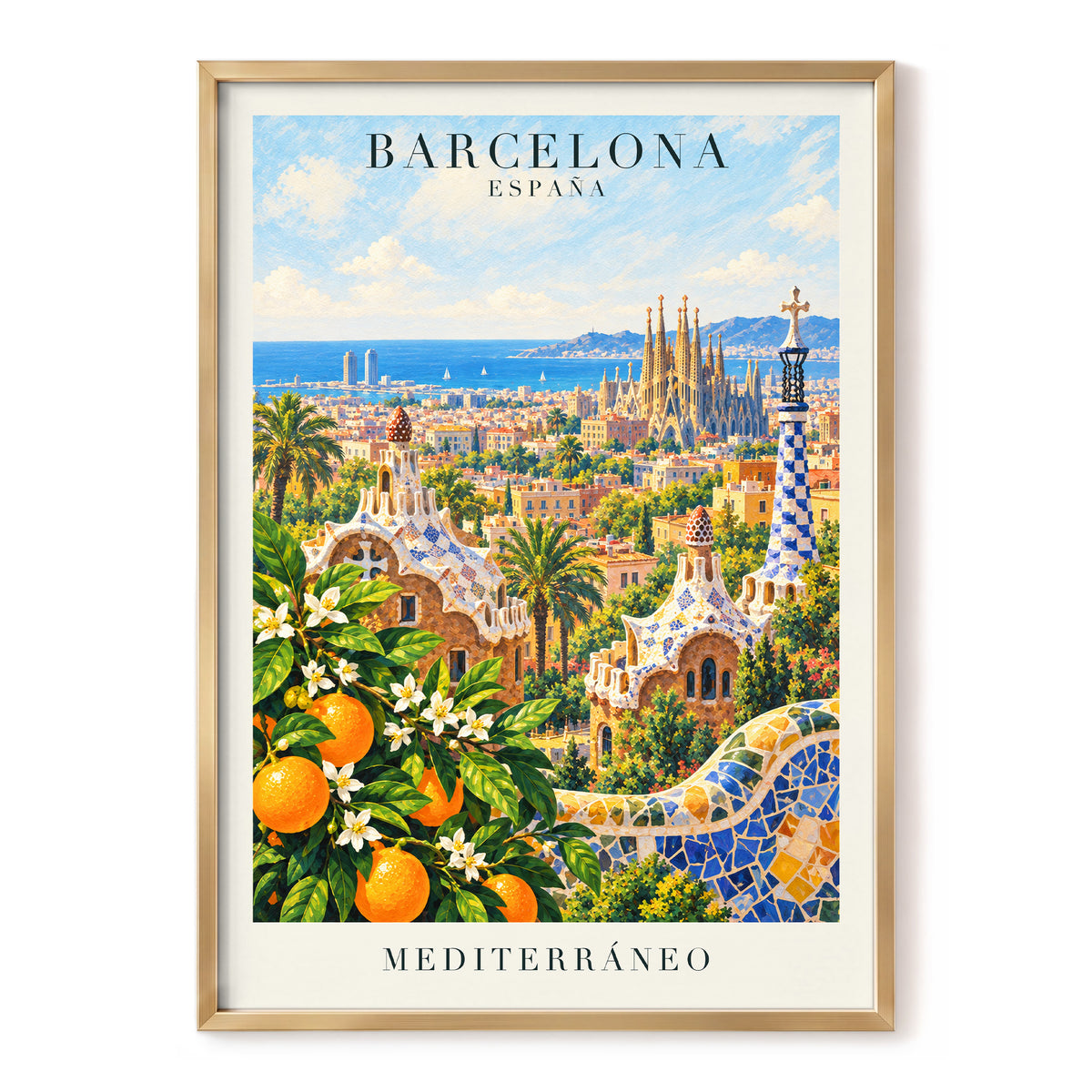 Mediterranean Mosaic, blue, green, orange abstract wall art, front artwork view