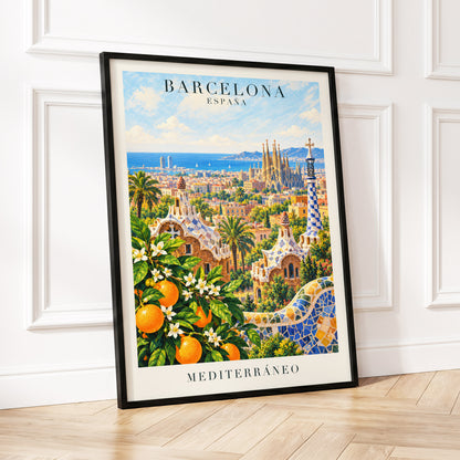 Mediterranean Mosaic, blue, green, orange abstract wall art displayed in a styled interior, gallery view 2