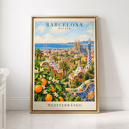 Mediterranean Mosaic, blue, green, orange abstract wall art displayed in a styled interior, gallery view 8