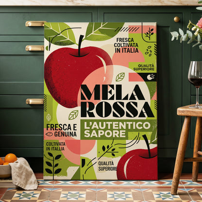 Mela Rossa Modernist, red, green, beige nature wall art on canvas displayed in a styled interior, gallery view 1