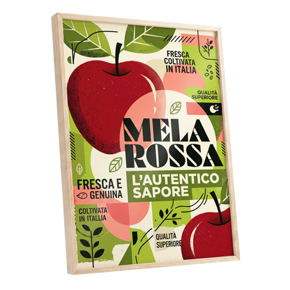 Mela Rossa Modernist, red, green, beige nature wall art shown as a oak framed poster wall art print
