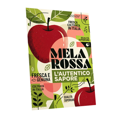 Mela Rossa Modernist, red, green, beige nature wall art shown as a unframed poster wall art print