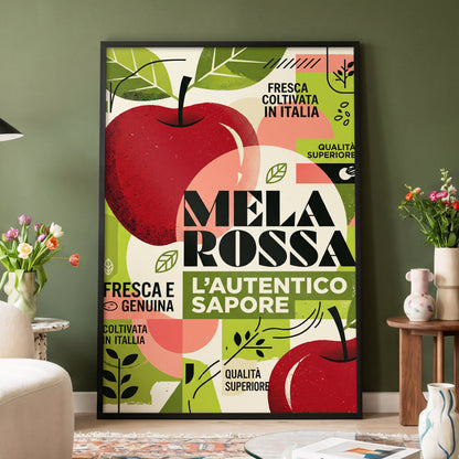 Mela Rossa Modernist, red, green, beige nature wall art displayed in a styled interior, gallery view 4