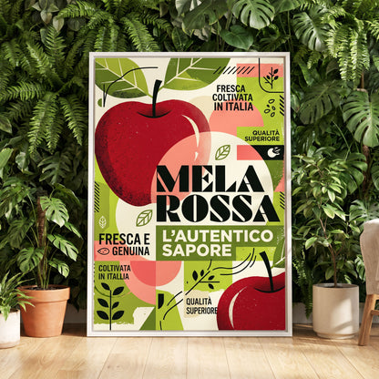 Mela Rossa Modernist, red, green, beige nature wall art displayed in a styled interior, gallery view 5