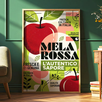 Mela Rossa Modernist, red, green, beige nature wall art displayed in a styled interior, gallery view 6