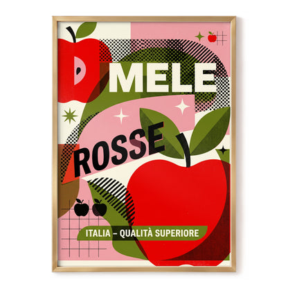 Mele Rosse Orchard, red, green, pink nature wall art, front artwork view