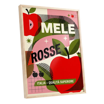 Mele Rosse Orchard, red, green, pink nature wall art shown as a oak framed poster wall art print