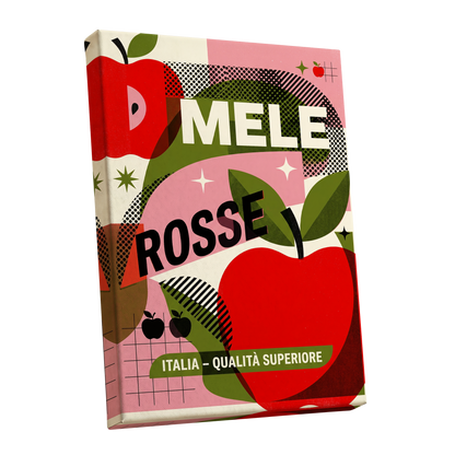 Mele Rosse Orchard, red, green, pink nature wall art shown as a stretched canvas wall art